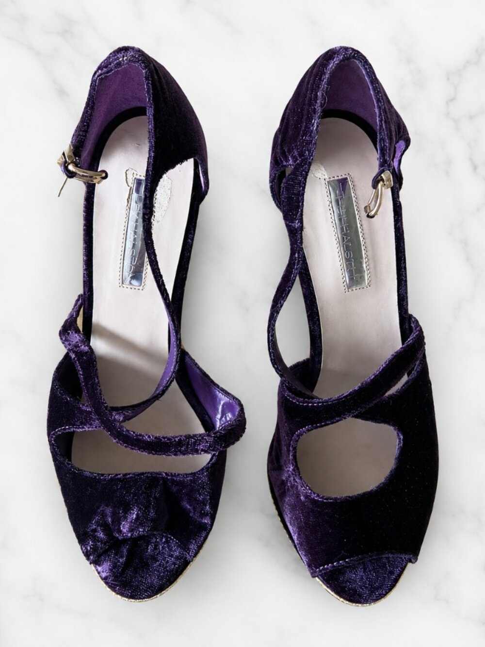 Halston Purple Velvet Gold Platform Stiletto Heels Women’s Size 8M